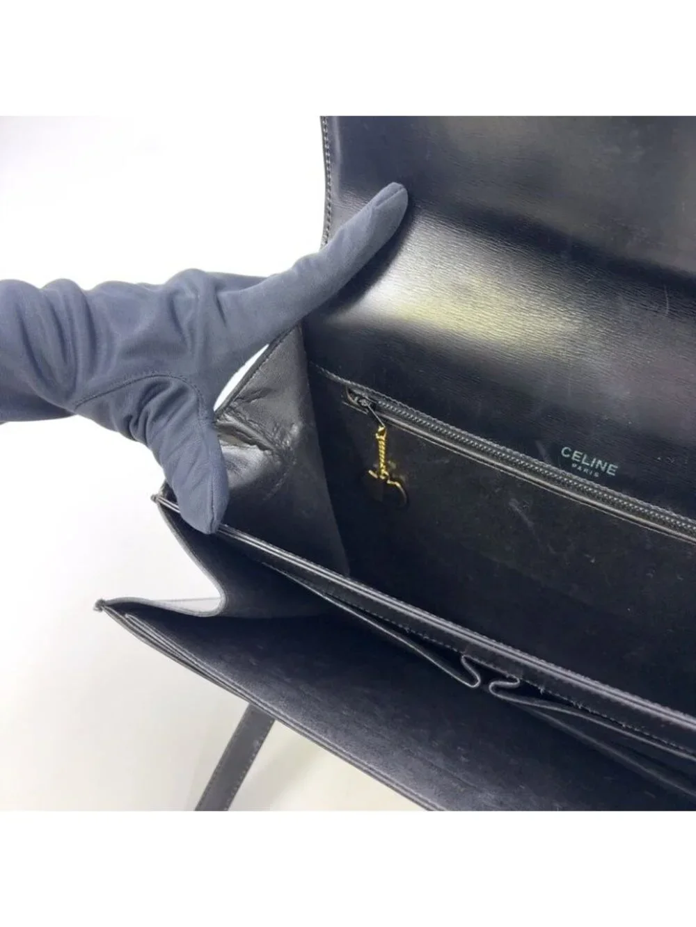 ★SOLD★ Celine Triomphe Leather Black Handbag Gold - Picture 13 of 15